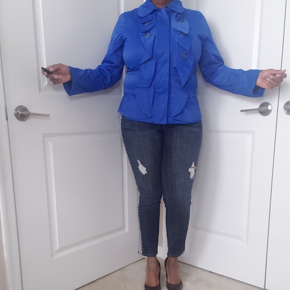 Blue Ruffled Satiny Finish Jacket - Picture 4 of 14